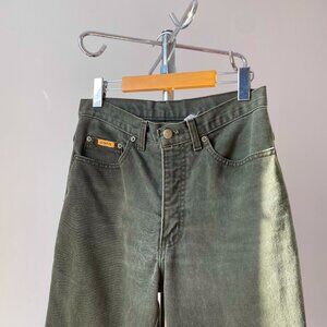 🌿 Y2K Vintage Faded Green High-Waist 100% Cotton Slim Jeans